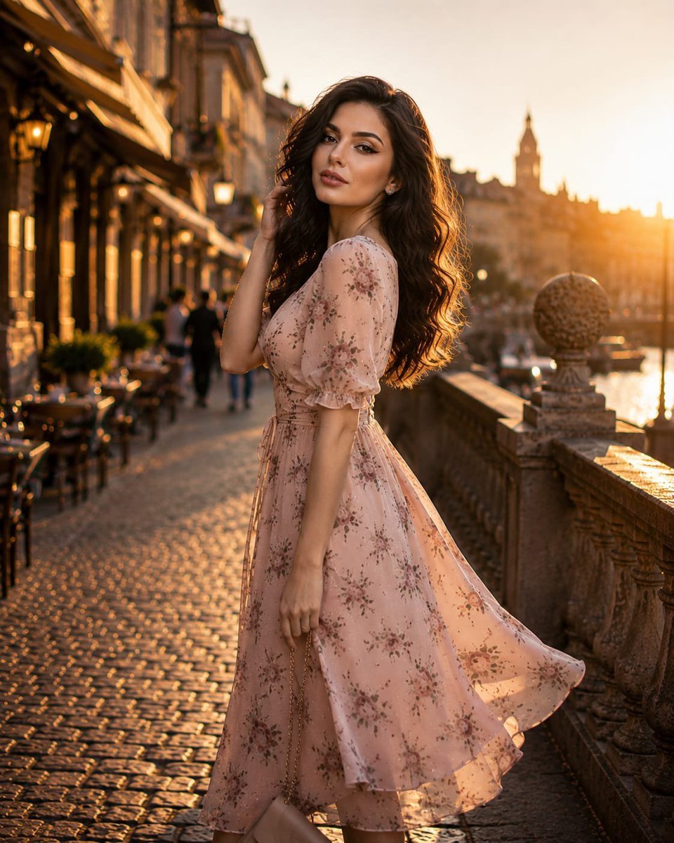 European Street Fashion Sunset Portrait — AI image template example