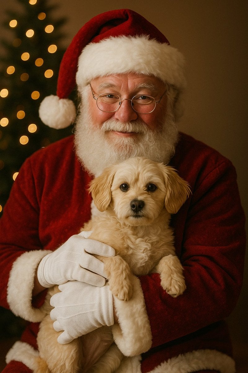 Simple Christmas dog and Santa image prompt