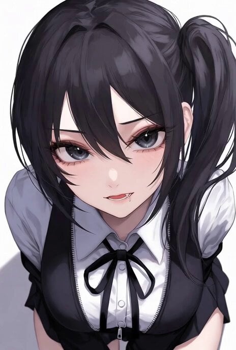Anime style video prompt of a young woman delivering an insulting line