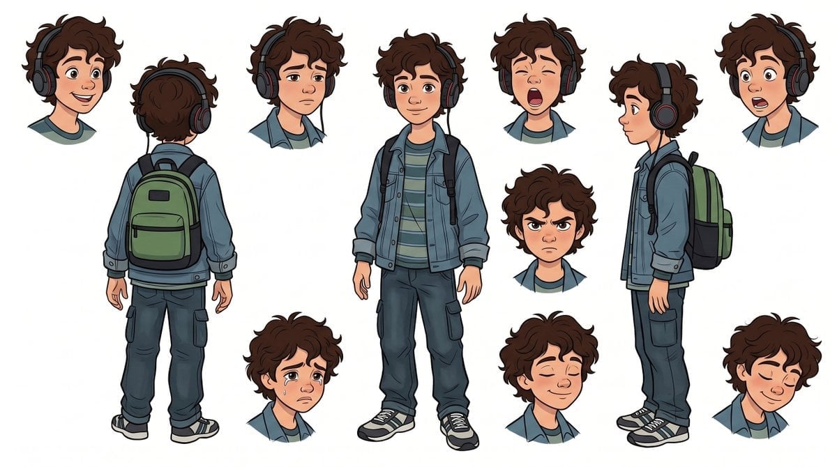 Animated Boy Character Sheet — AI image template example