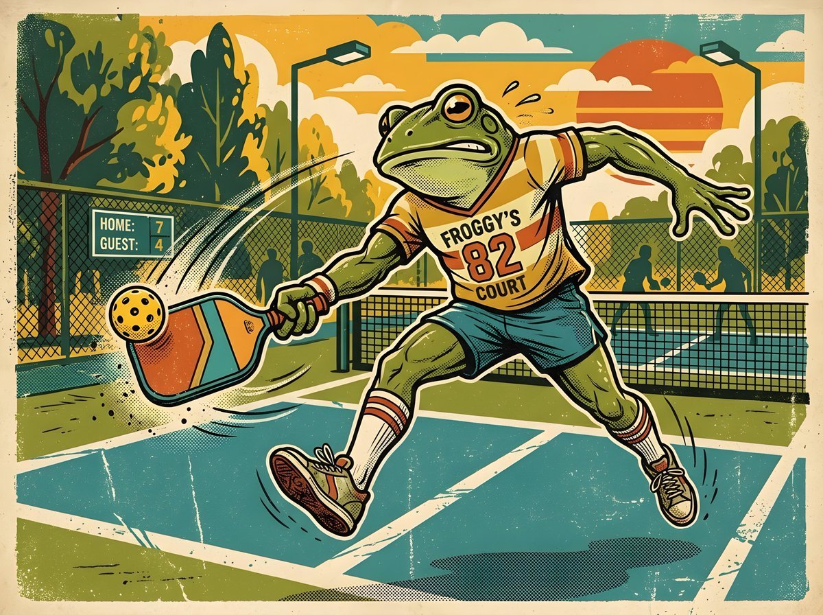 Vintage Retro Pickleball Frog Illustration — AI image template example