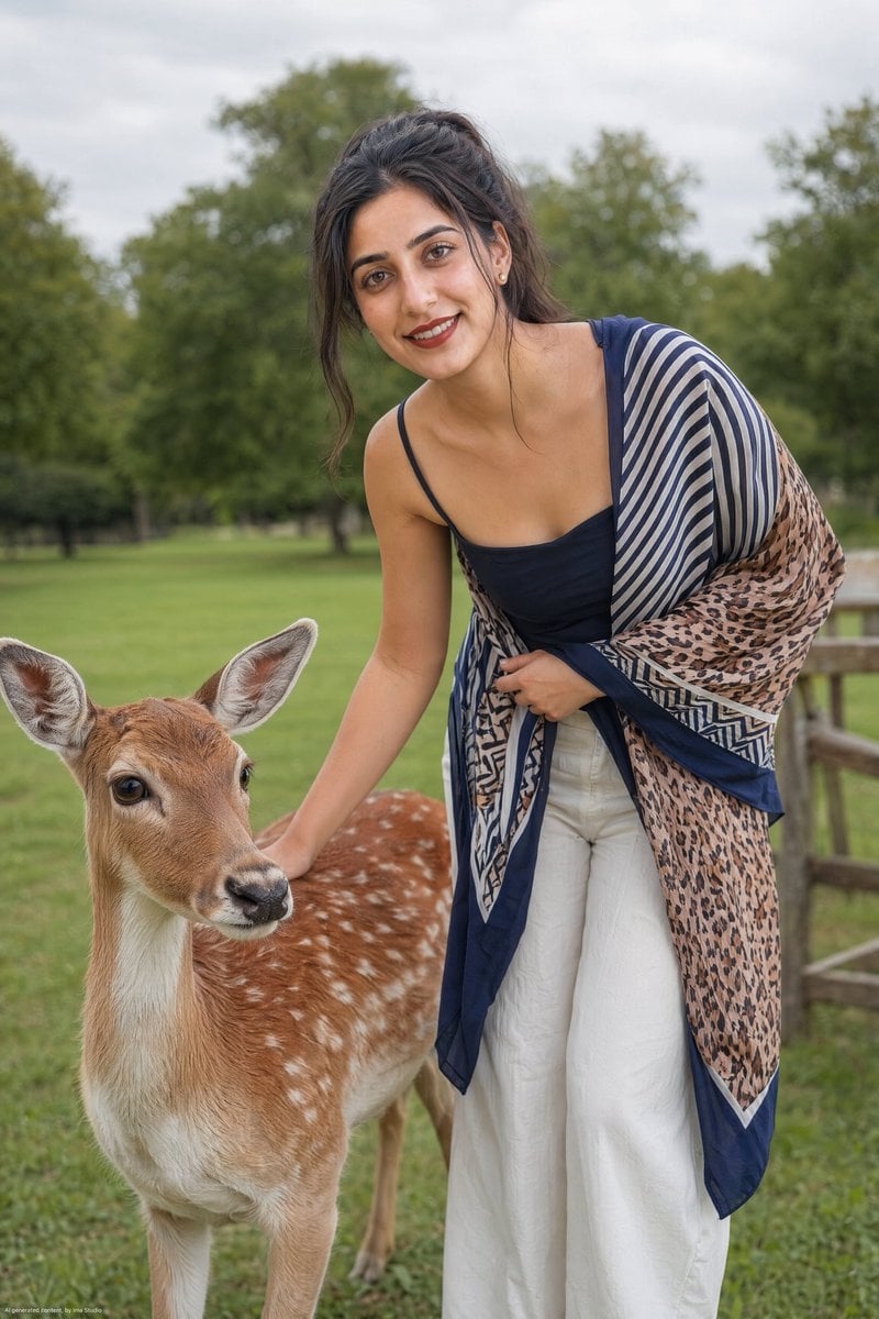 Realistic Portrait of Woman and Deer