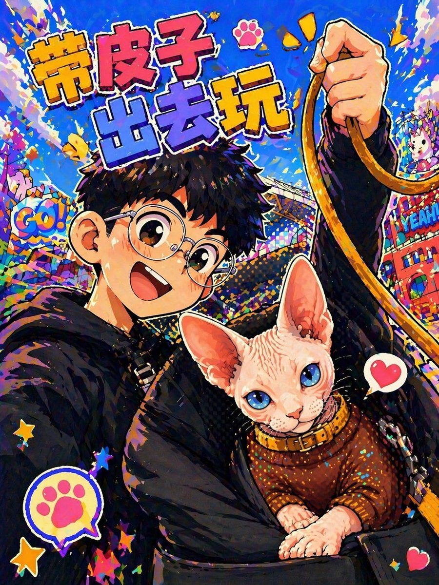 Anime Pop Sphynx Cat Outing Poster