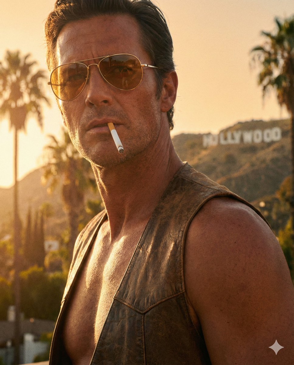 Shirtless male subject, hyper-realistic skin texture, deep tan, 1970s — AI image template example