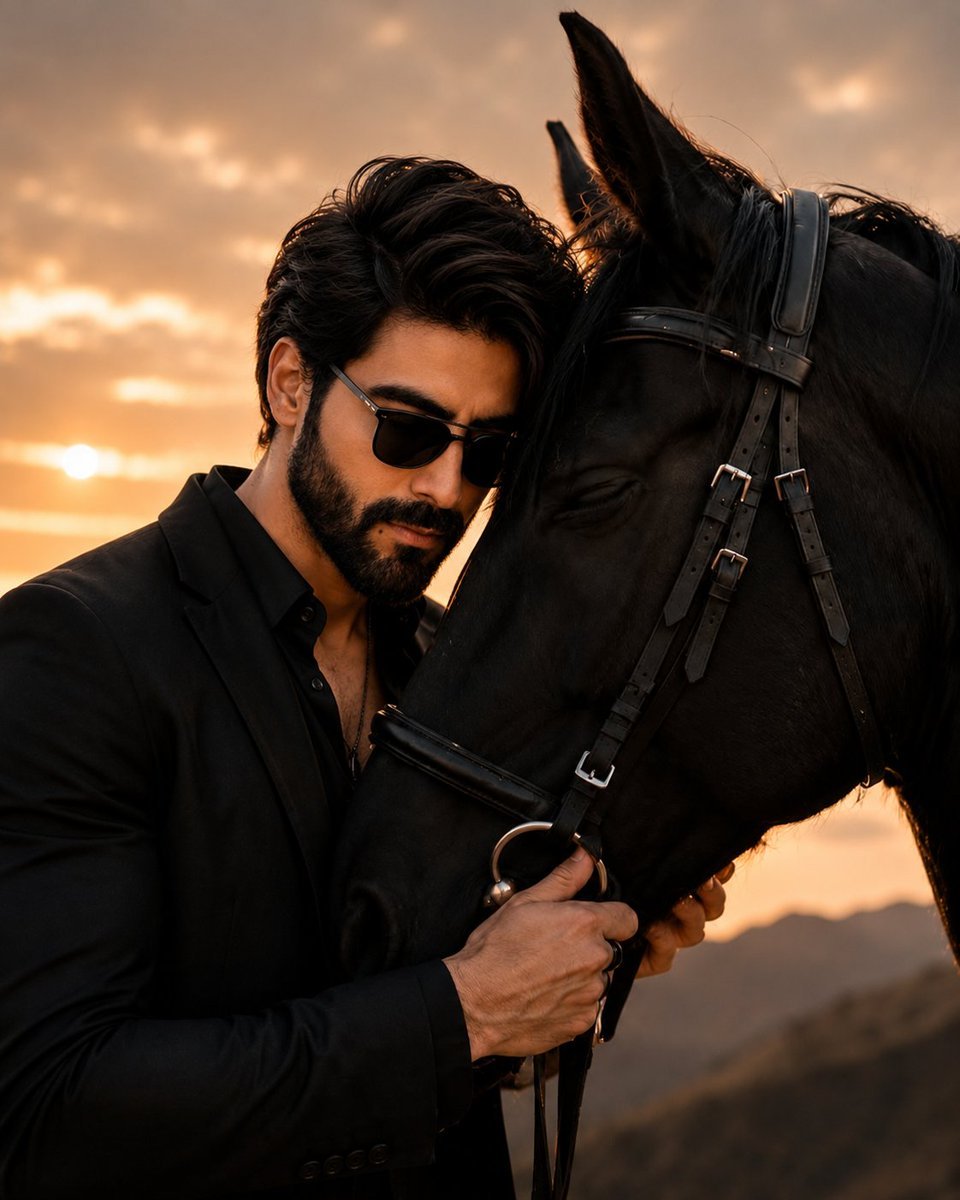 Man and Horse Cinematic Portrait — AI image template example