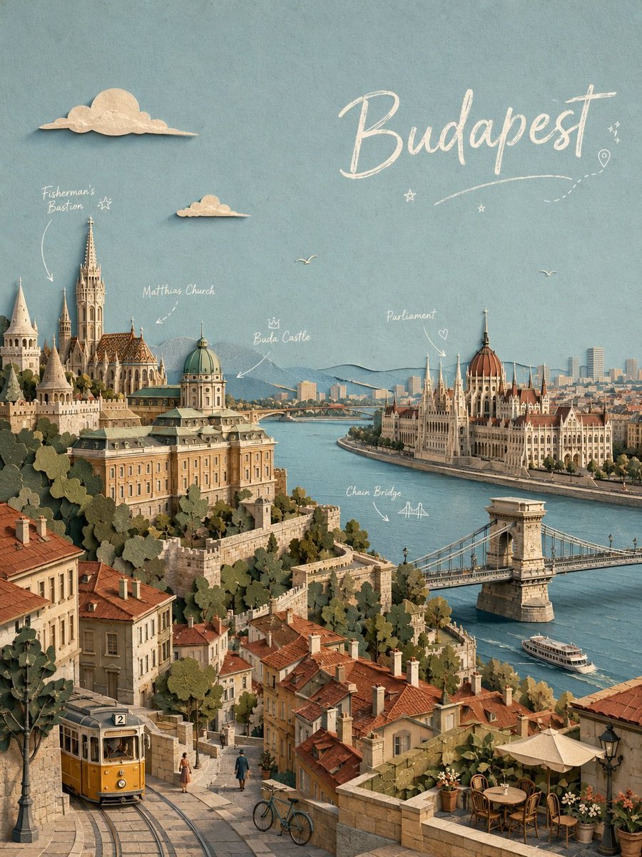 Budapest Paper-Cut Travel Poster
