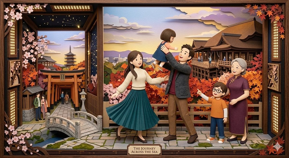 Japanese Paper-Cut Family Diorama — AI image template example