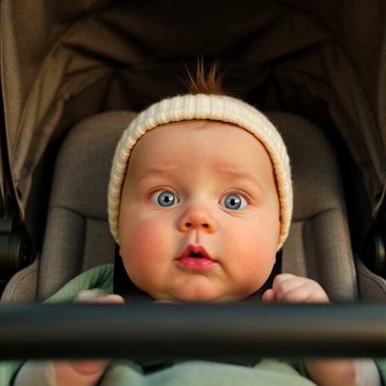 Father and Baby Stroller Walk at Golden Hour