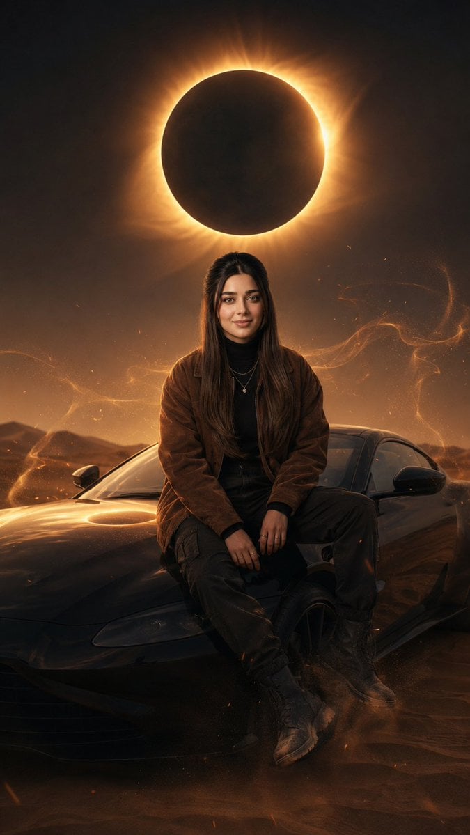 Desert Solar Eclipse Fashion Editorial — AI image template example