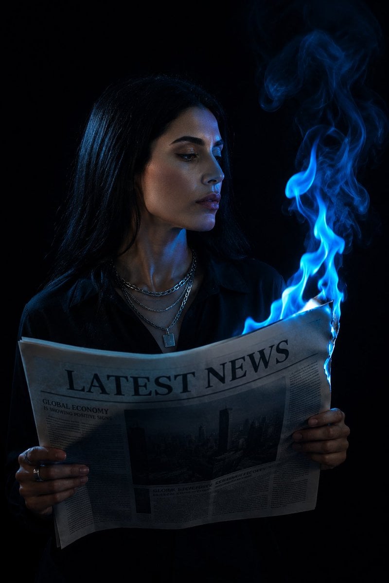 Moody Cinematic Blue Fire Portrait — AI image template example