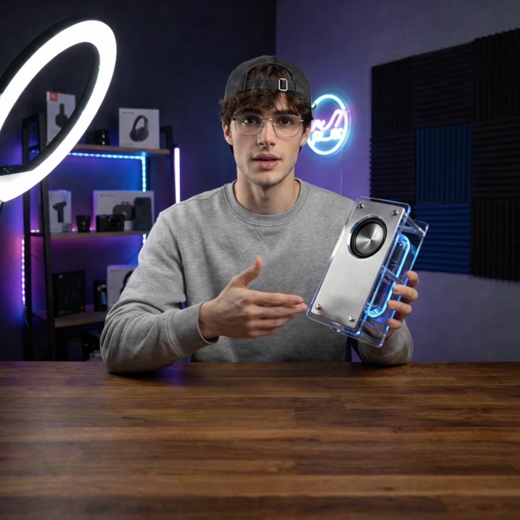 Tech YouTuber Demoing Bluetooth Speaker Video Prompt