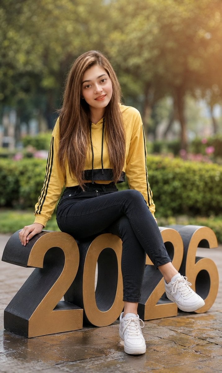 College Girl Sitting on 2026 Numbers