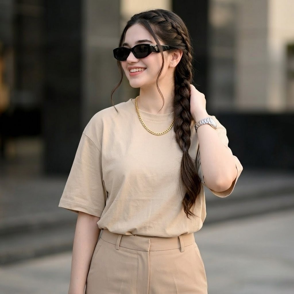 Beige Editorial Side-Braid Portrait