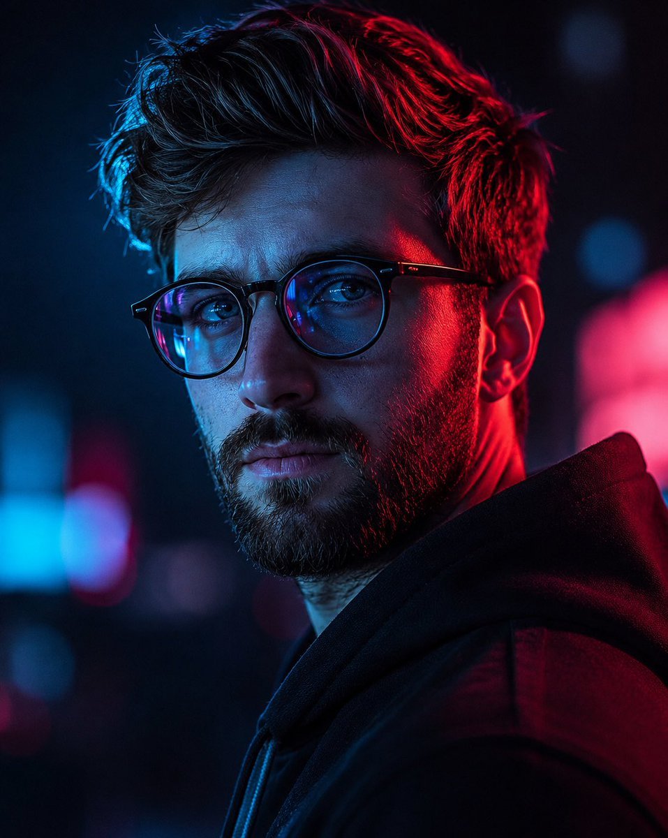 Cyberpunk Male Portrait with Neon Lighting — AI image template example