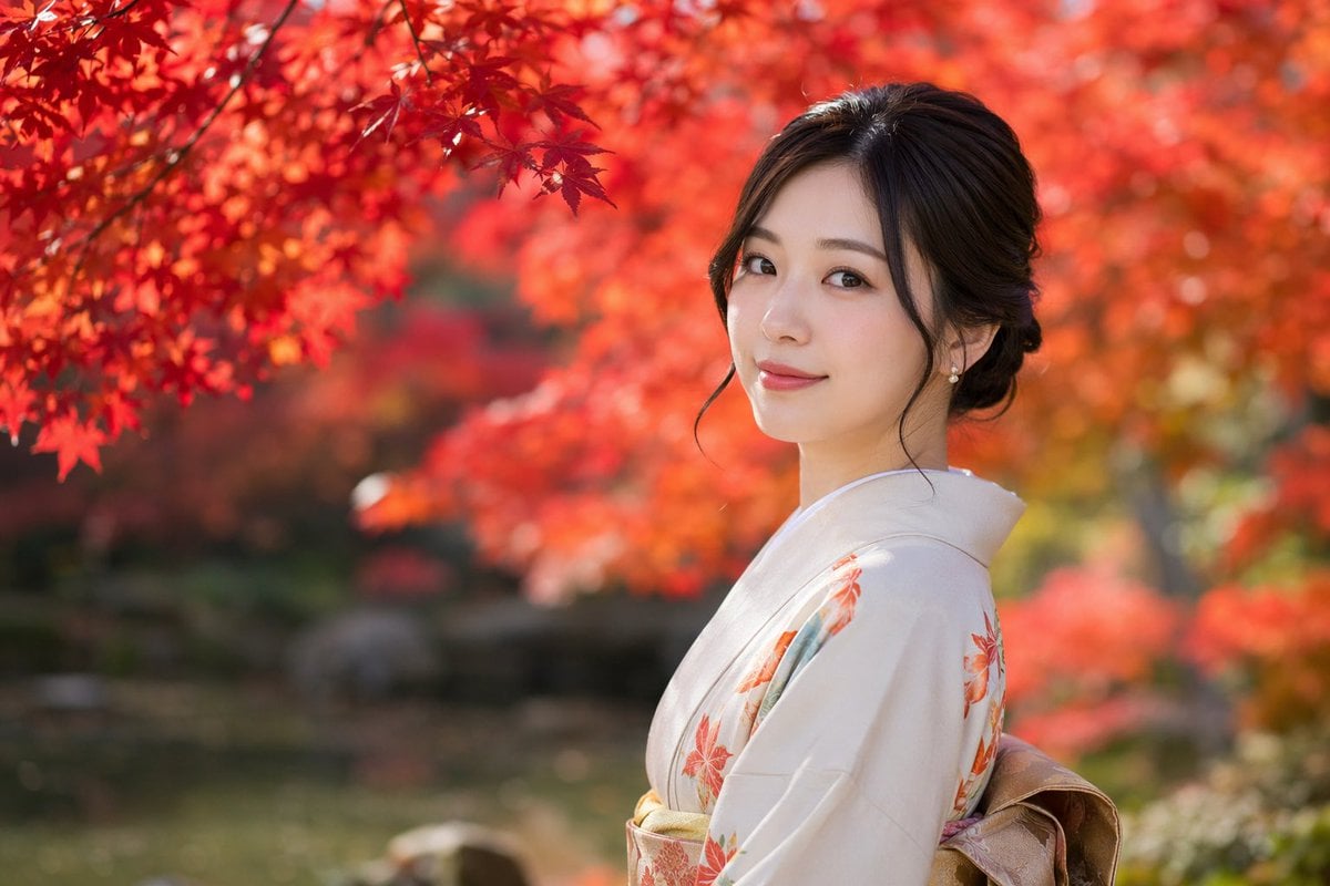 Photorealistic Autumn Kimono Portrait