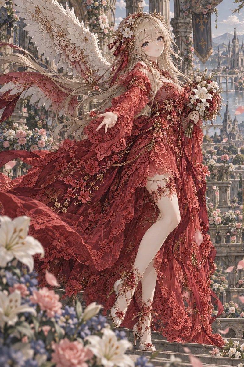 Crimson Angel Princess in Floral Cathedral