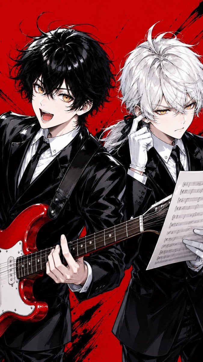 Anime Rock Duo with Guitar and Sheet Music