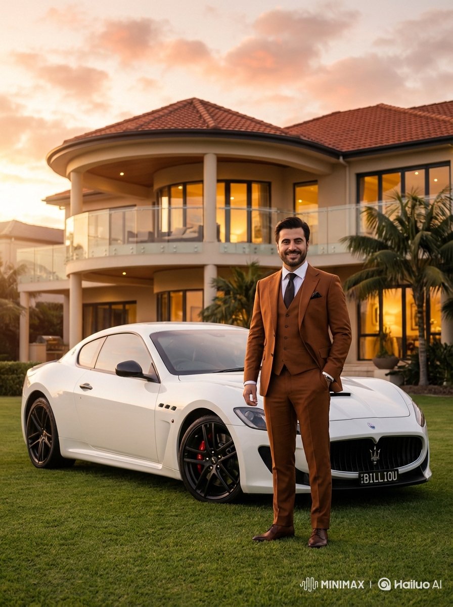 Luxurious Lifestyle Portrait with Maserati and Mansion