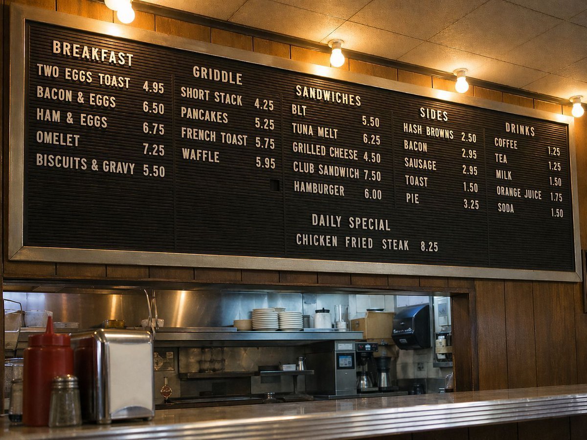 Vintage Diner Menu Board Scene