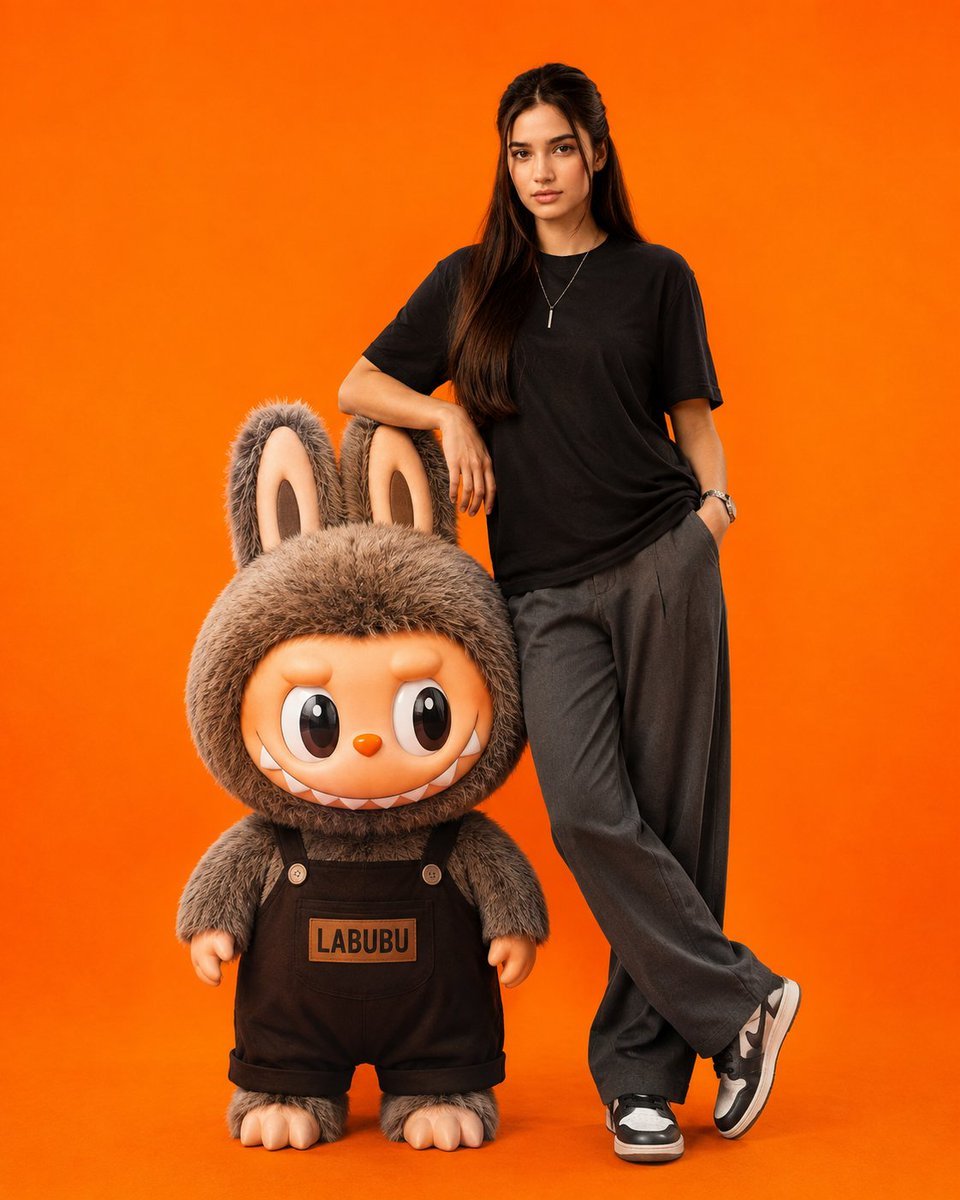 Fashion Portrait with Labubu Character — AI image template example