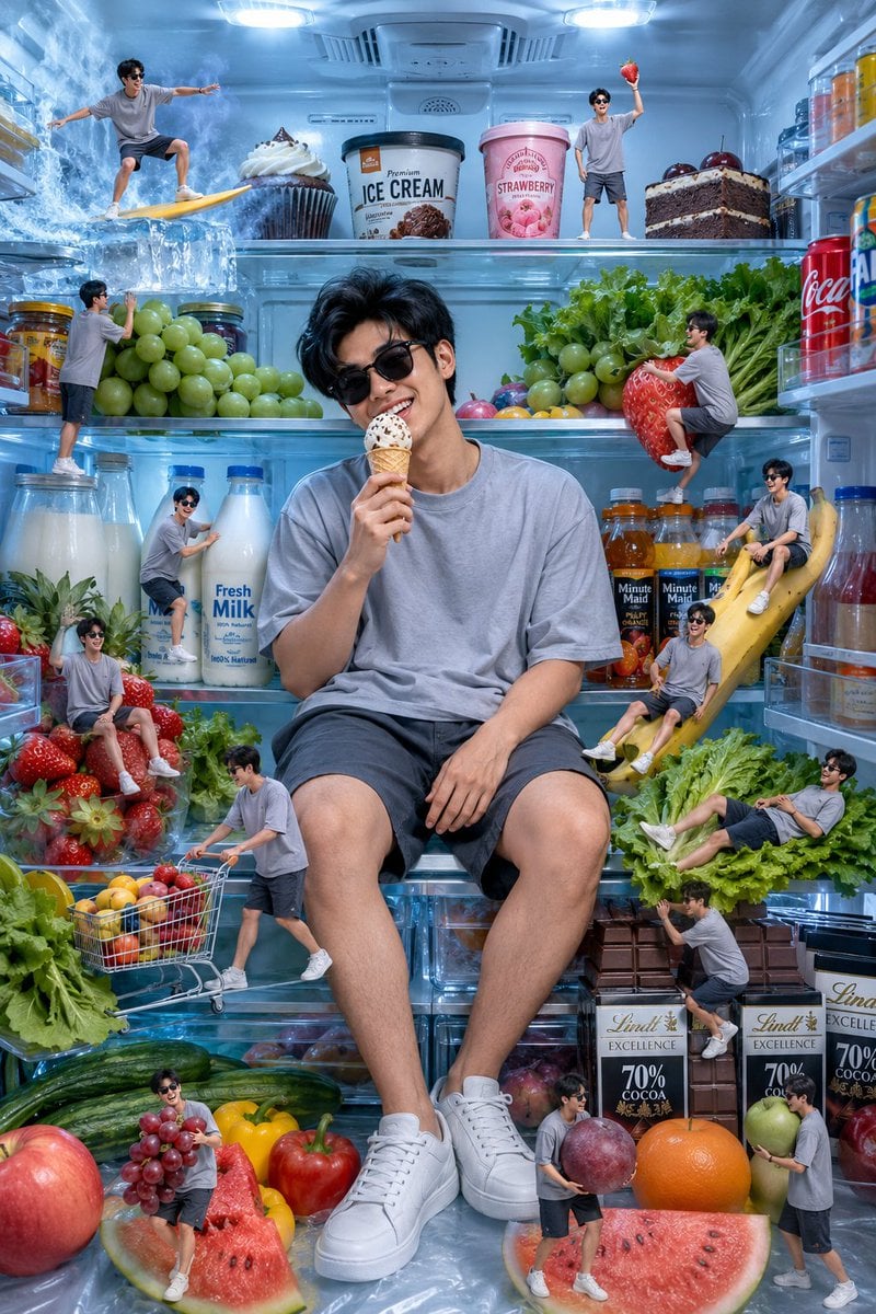 Miniature Man Inside Luxury Refrigerator