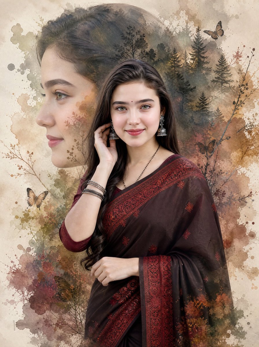 Cinematic Double Exposure Saree Portrait