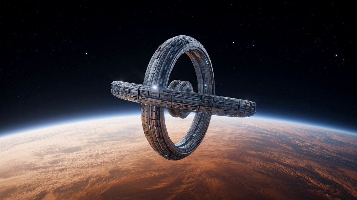Space Station Orbiting Gas Giant