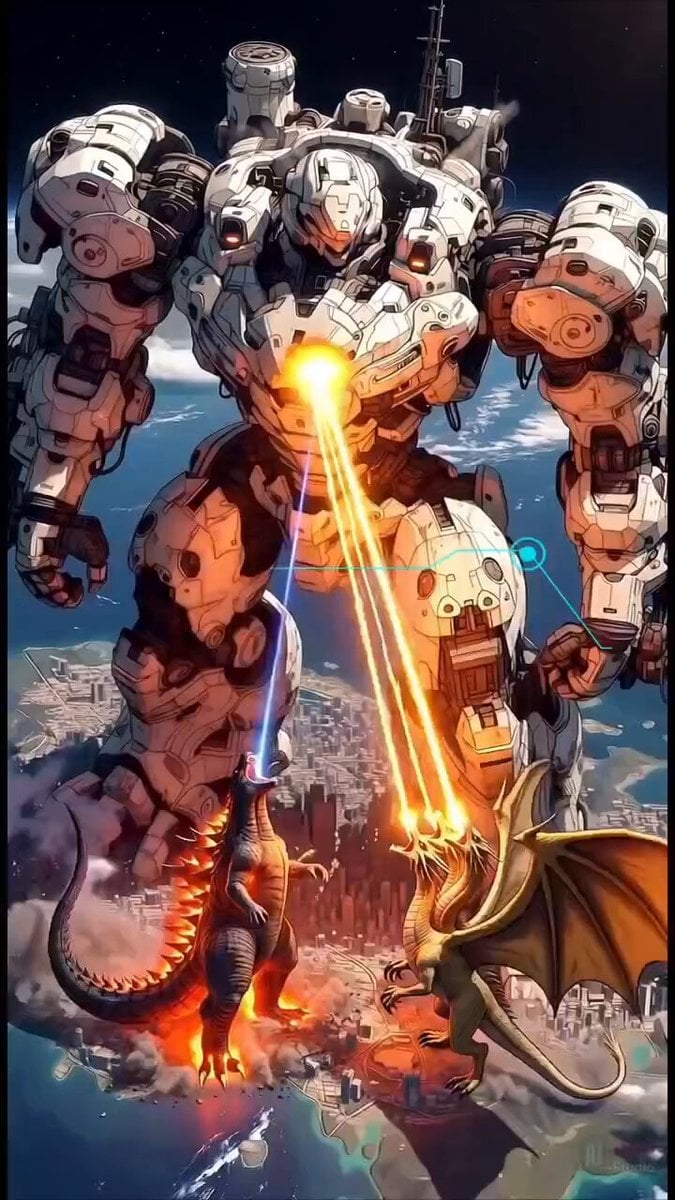 Epic Mecha vs Kaiju Aerial Battle