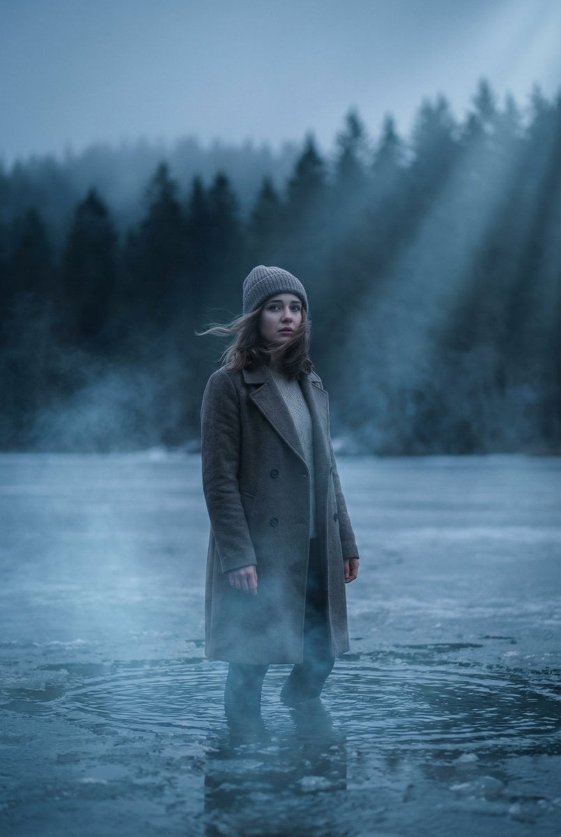 Cinematic Frozen Lake Portrait and Video Prompt