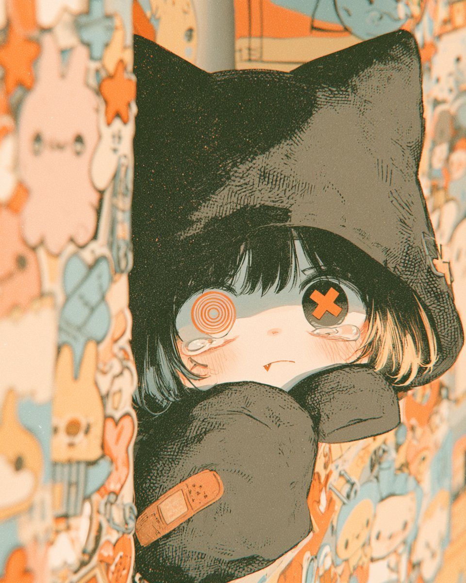 Gothic Kawaii Cat-Girl Curtain Peek — AI image template example