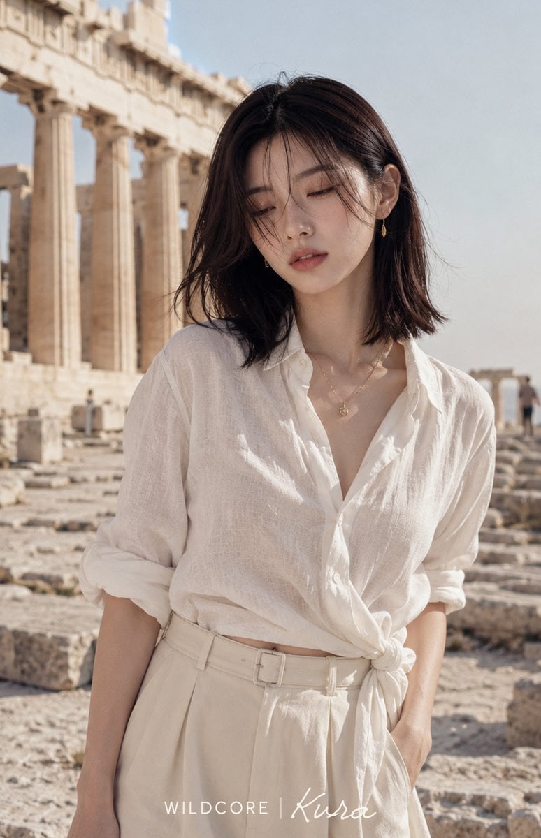 Linen Fashion Portrait at Greek Ruins
