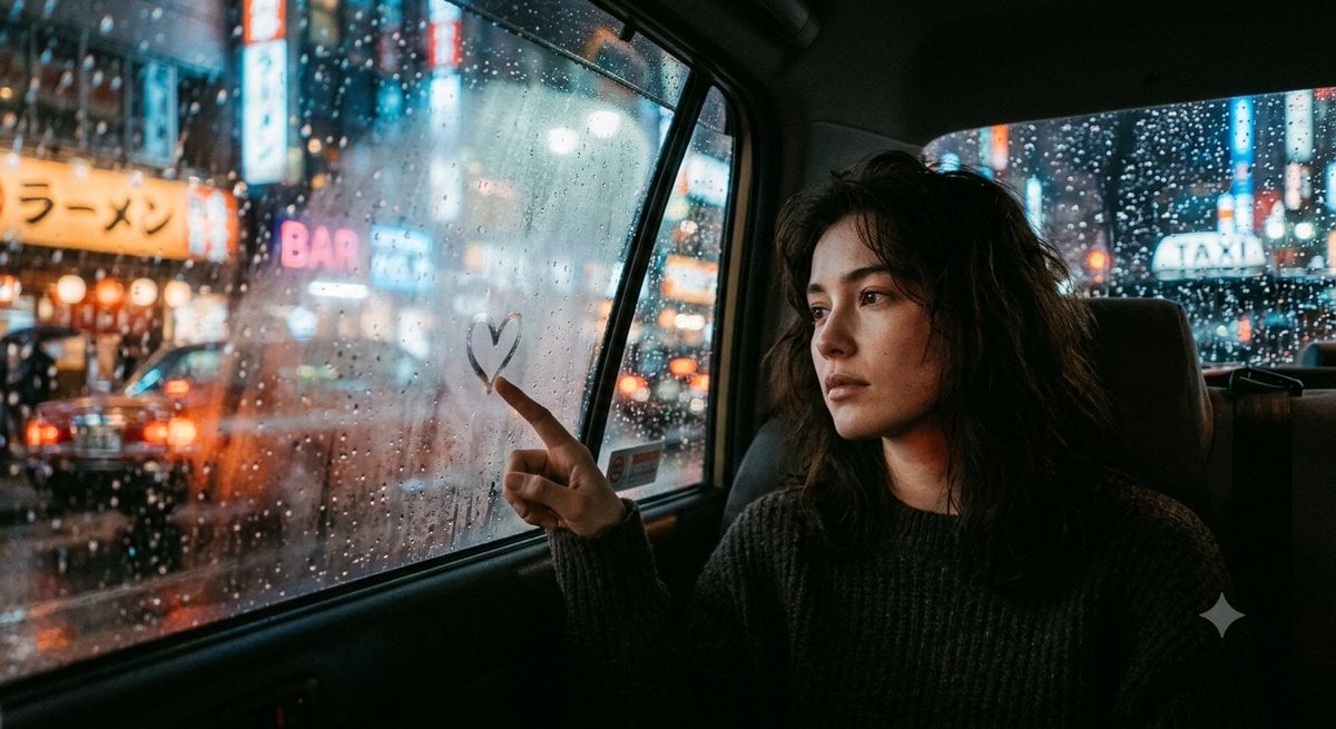 Cinematic Rainy Night Car Portrait — AI image template example