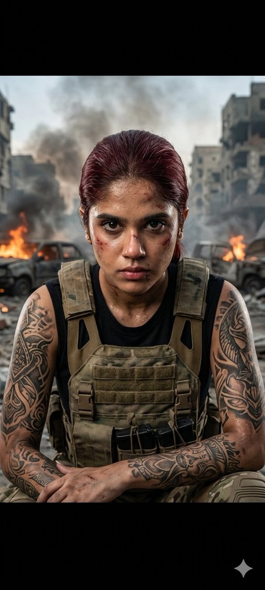 Cinematic Military Woman Portrait — AI image template example