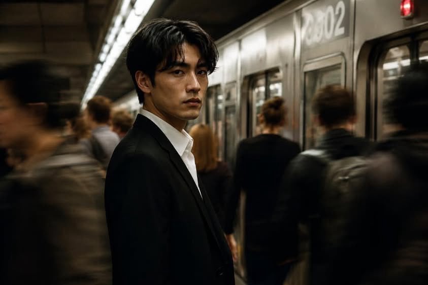 Noir Subway Editorial Film Still — AI image template example