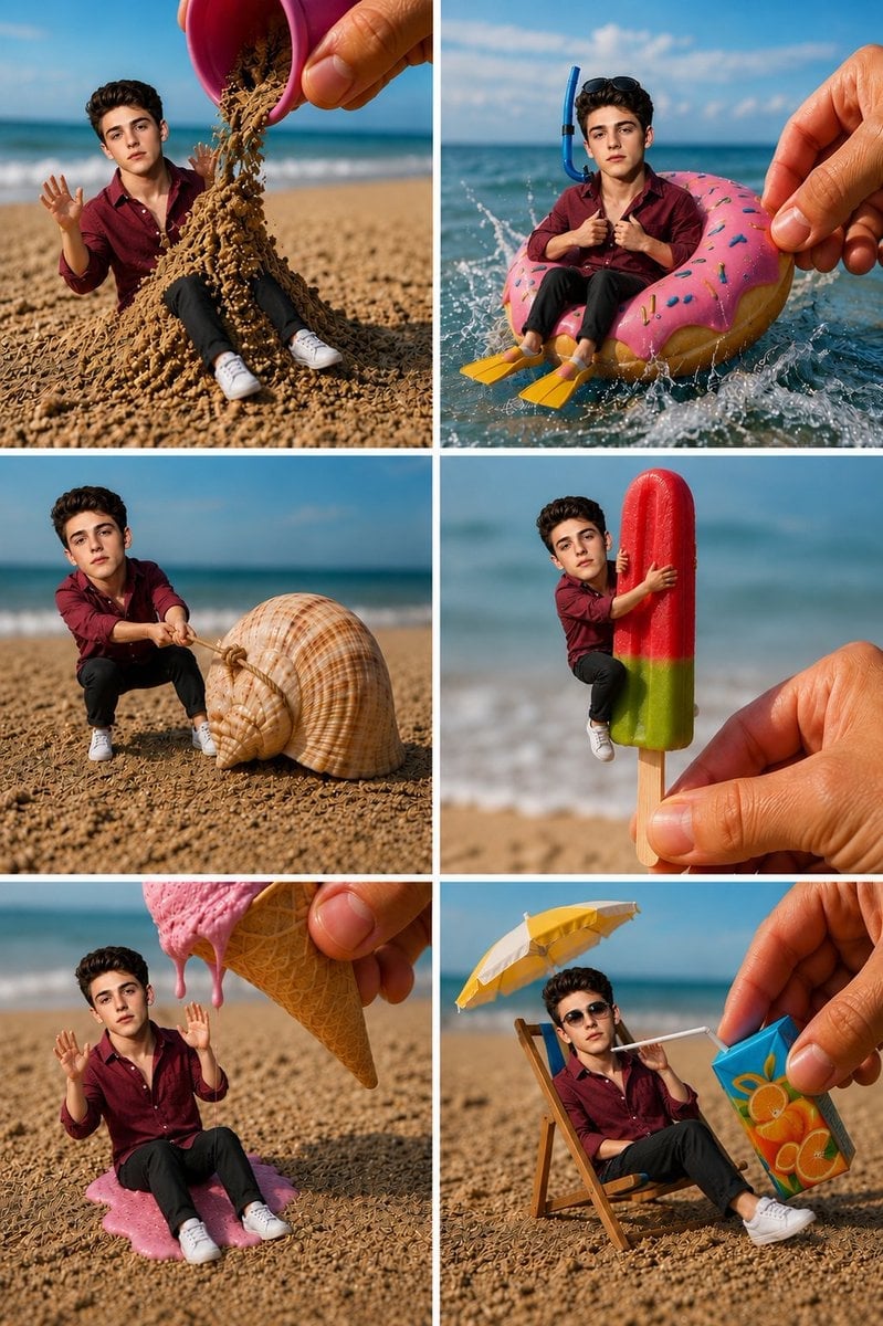 Miniature Beach Adventure Collage
