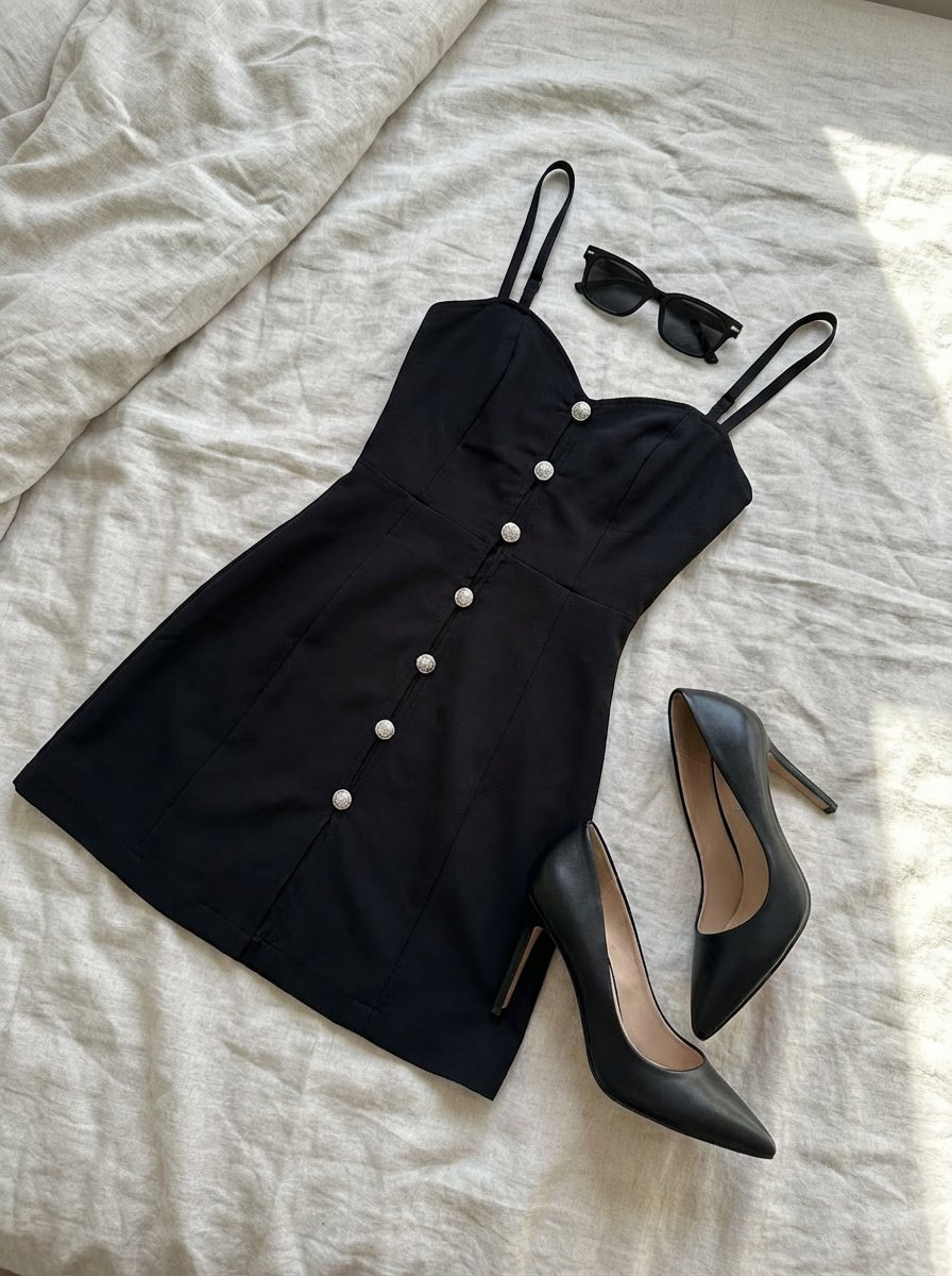 Clothing laid out separately on a bed
