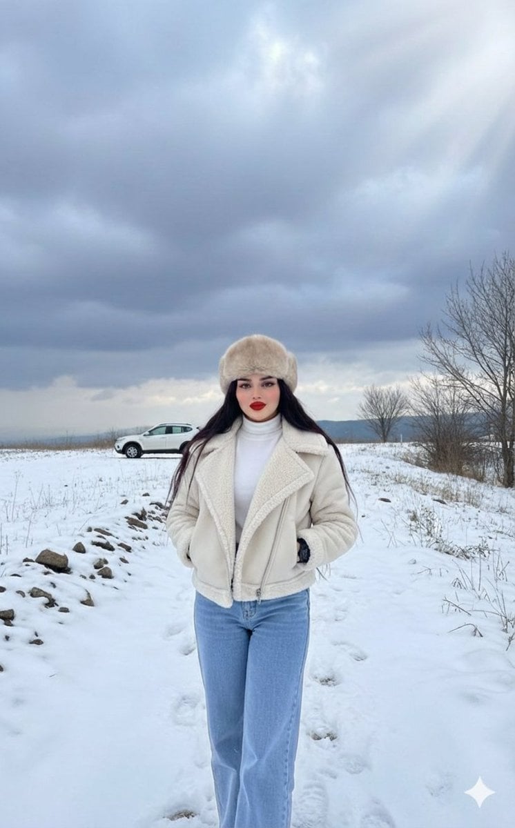 Winter Fashion Editorial in Snowy Field