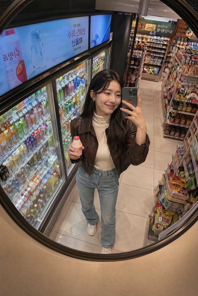 Korean Mart Mirror Selfie — AI image template example
