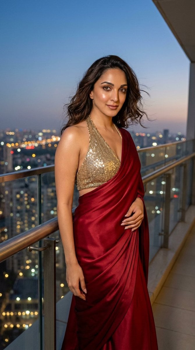 Red and Gold Saree Portrait — AI image template example