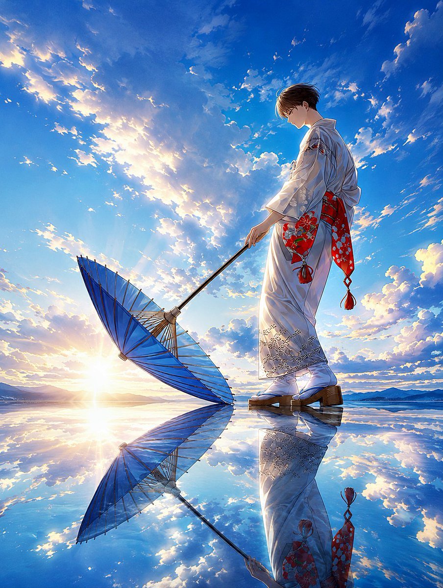 Kimono Figure with Blue Umbrella