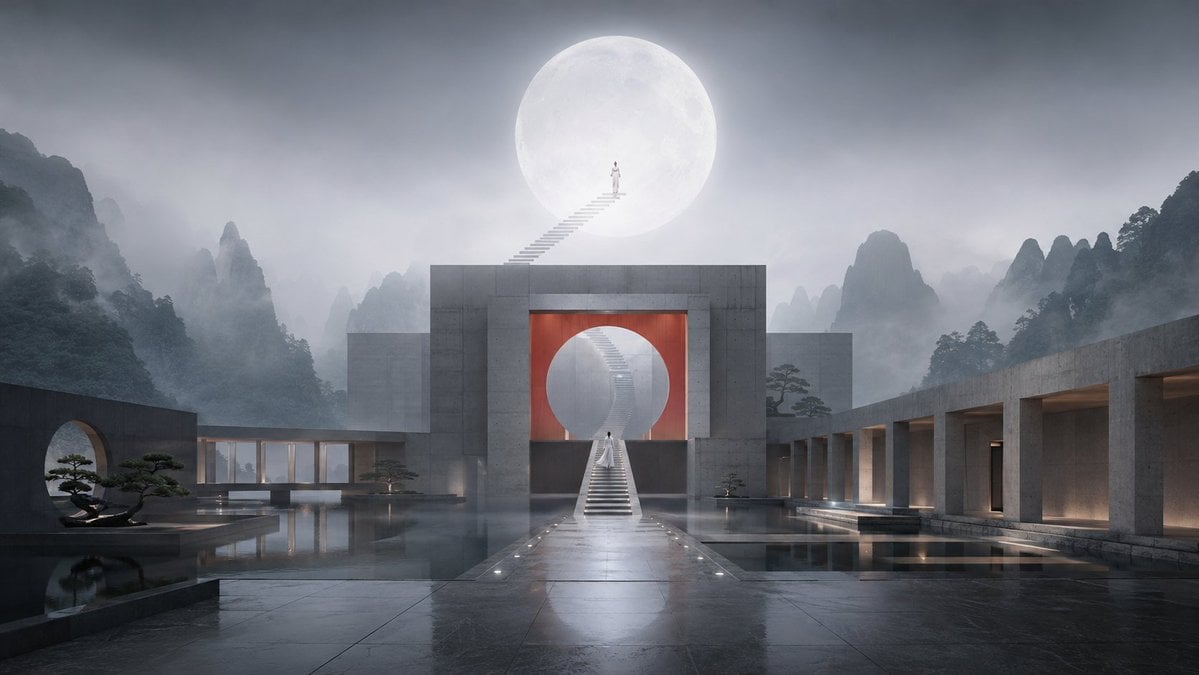 Futuristic Chinese Architecture Fusion — AI image template example
