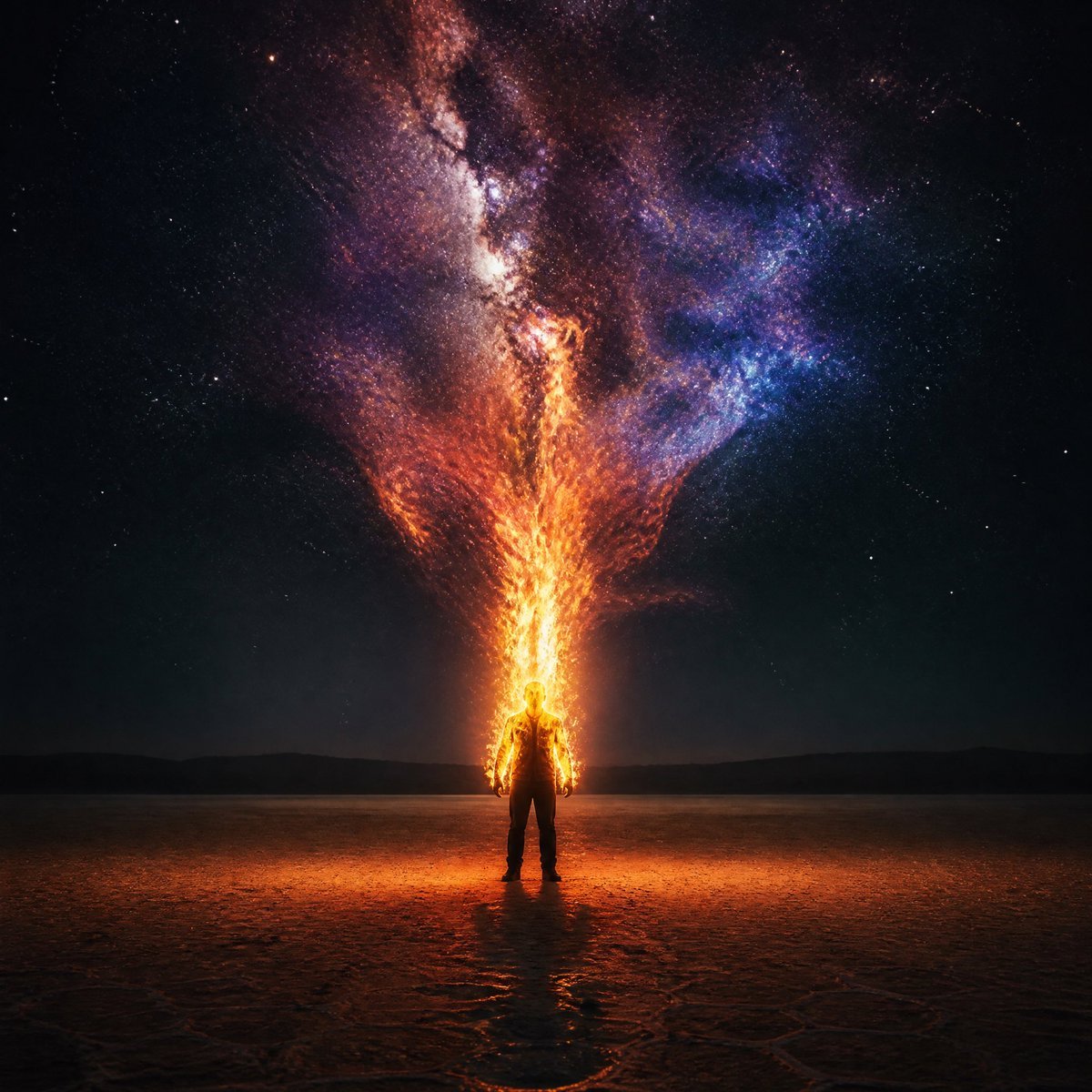 Surreal Cosmic Fire Man — AI image template example