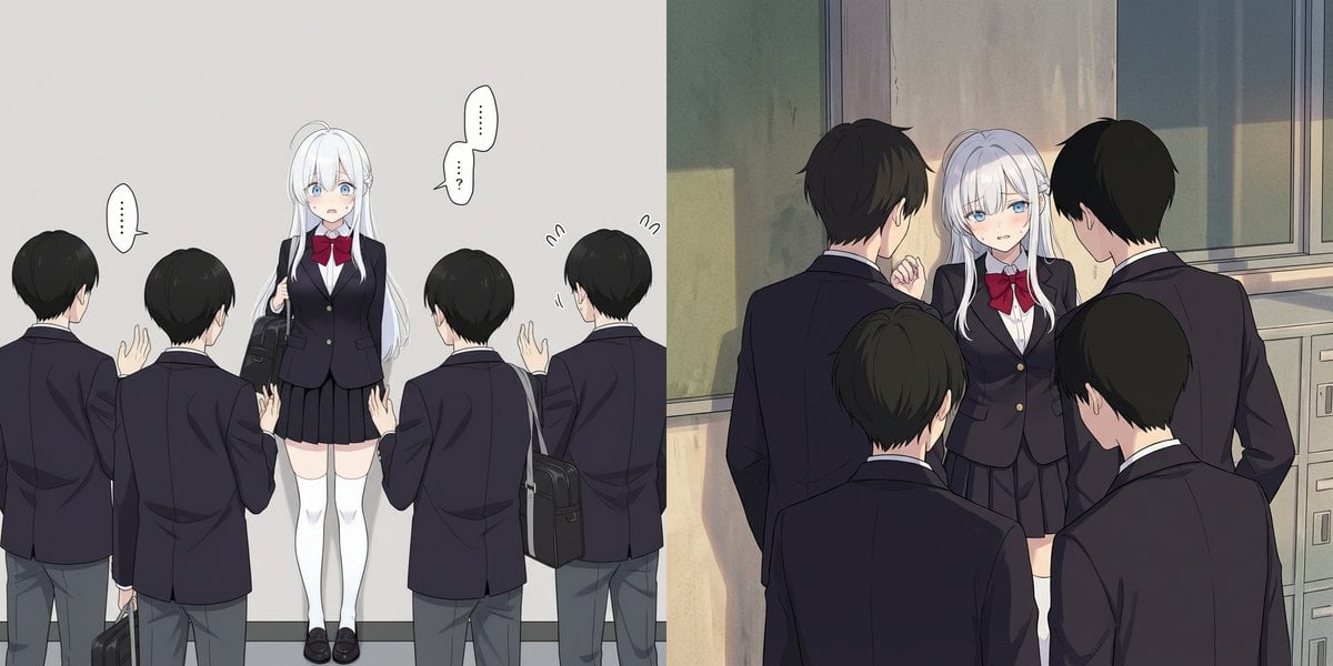 Girl cornered by three male students