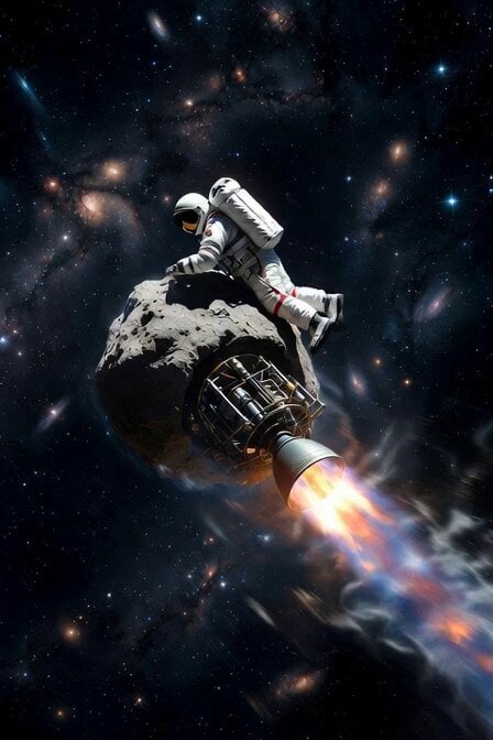Astronaut Working on Asteroid Rocket