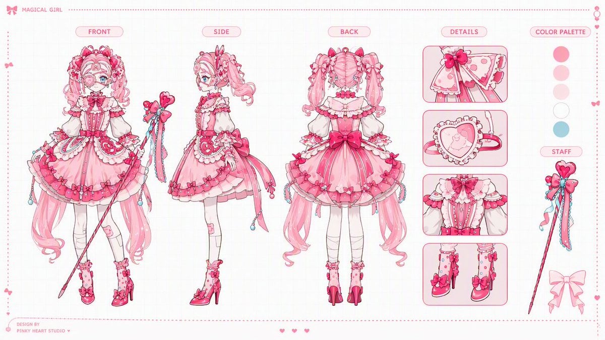 Pink Magical Girl Character Sheet — AI image template example