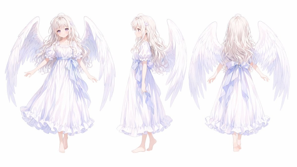 Chibi Angel Three-View Turnaround reference image 1