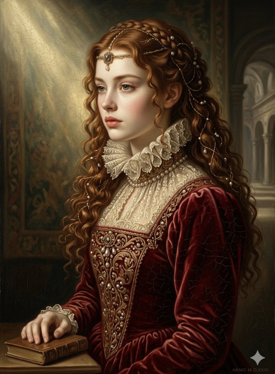 Renaissance Noblewoman Oil Portrait