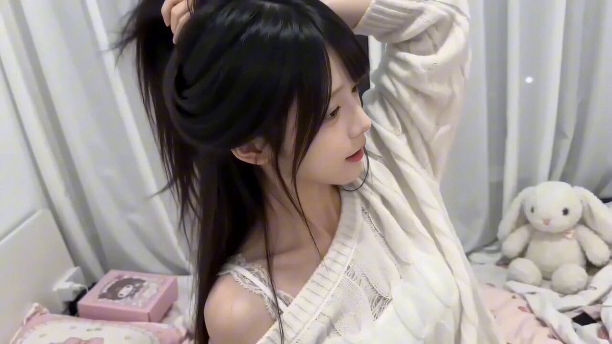 Casual Snapshot of a Cute Girl in a Messy Bedroom