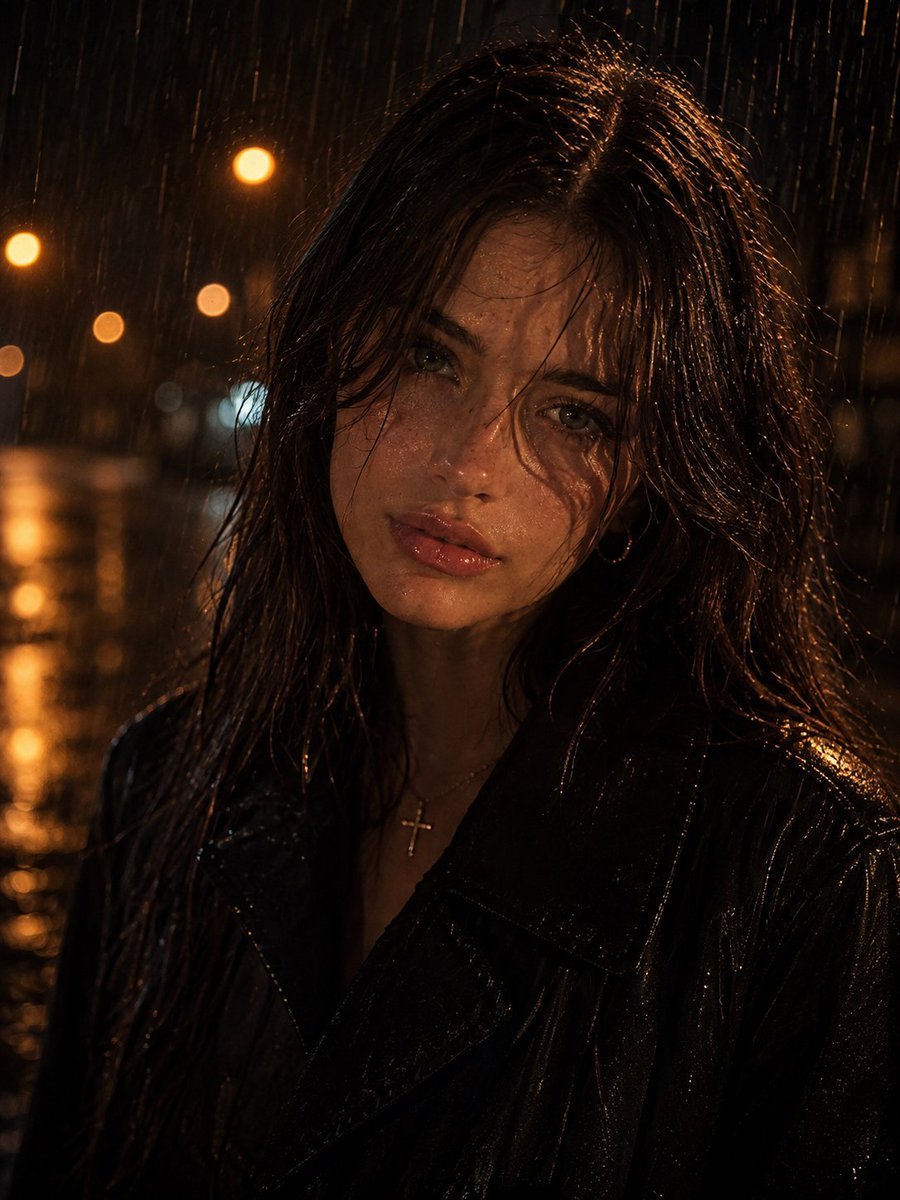 Cinematic Noir Rainy Portrait reference image 1