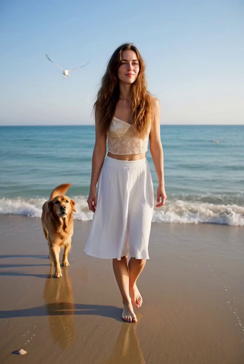 Girl and Dog at the Beach